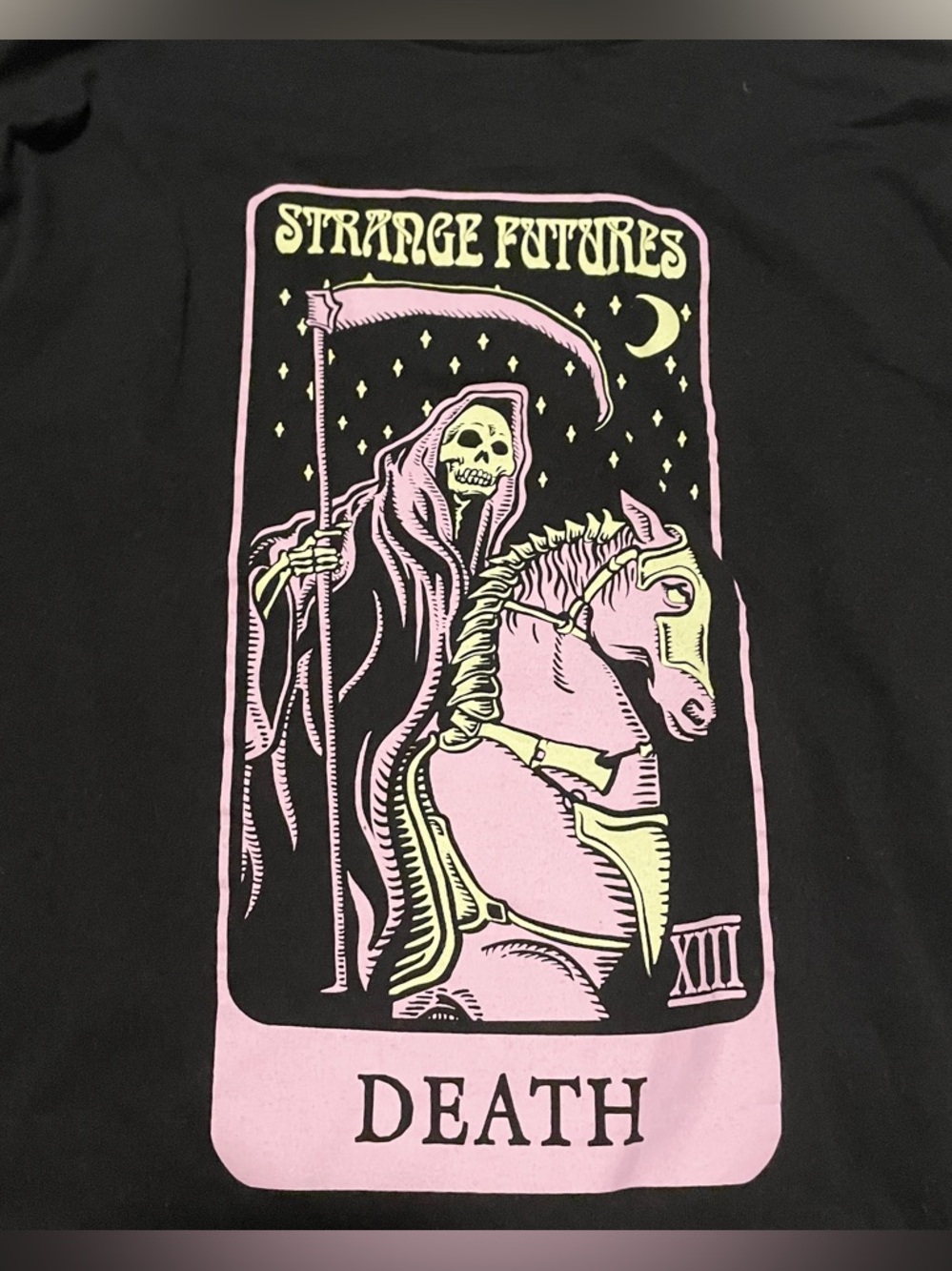 Amnesia Strange Futures Death Tarot Card Long Sleeve Graphic Tee - Picture 13 of 16